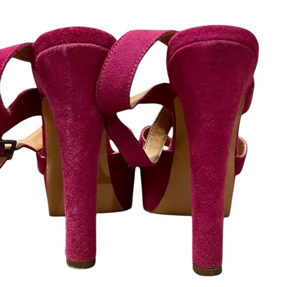 Vintage Y2k STEVE MADDEN Bright Pink Suede Leather 6” Platform Ankle Heel 9.5 - Picture 11 of 15